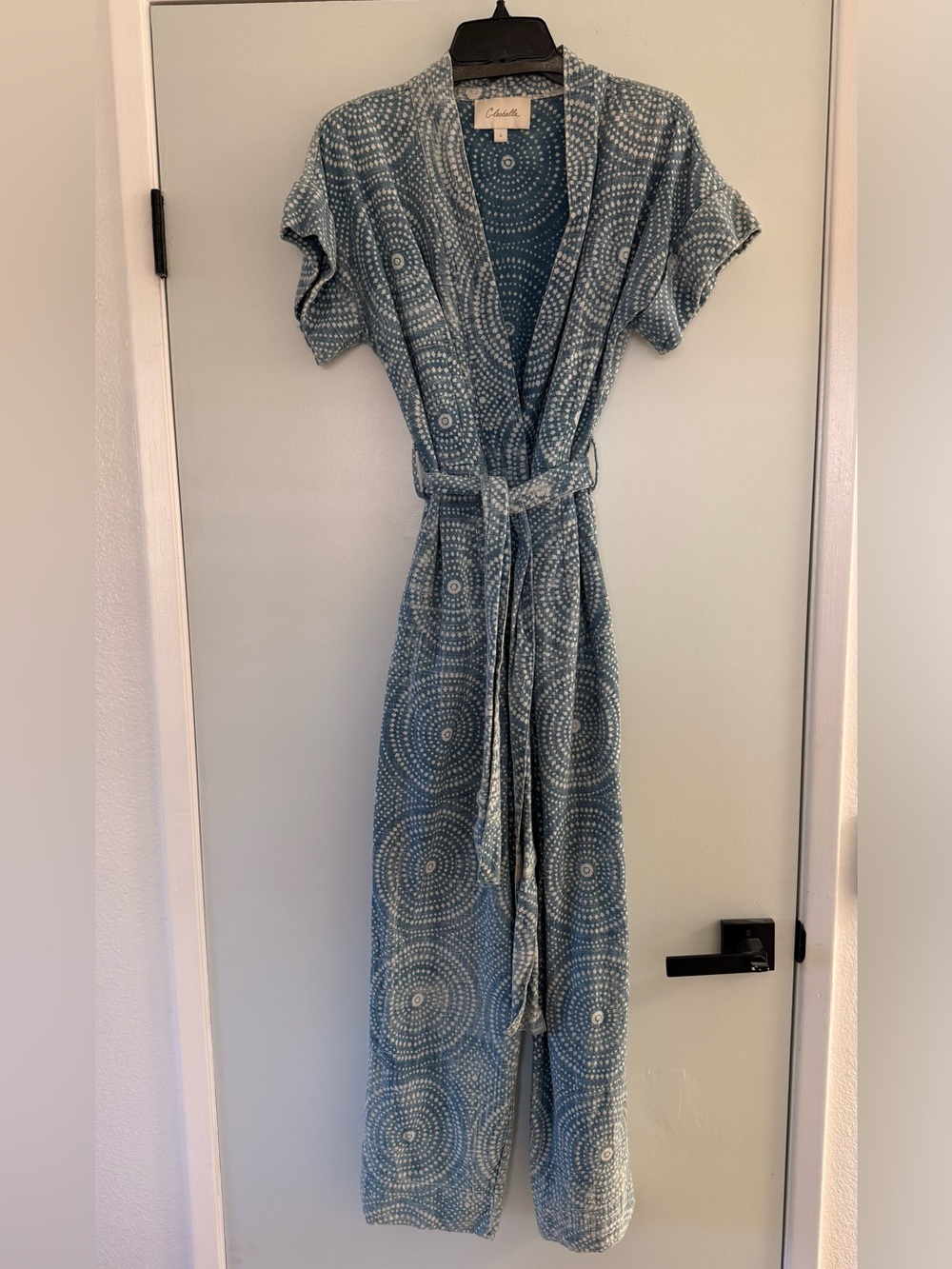 Cleobella Teal Dot-Pattern Wrap Maxi jumper
